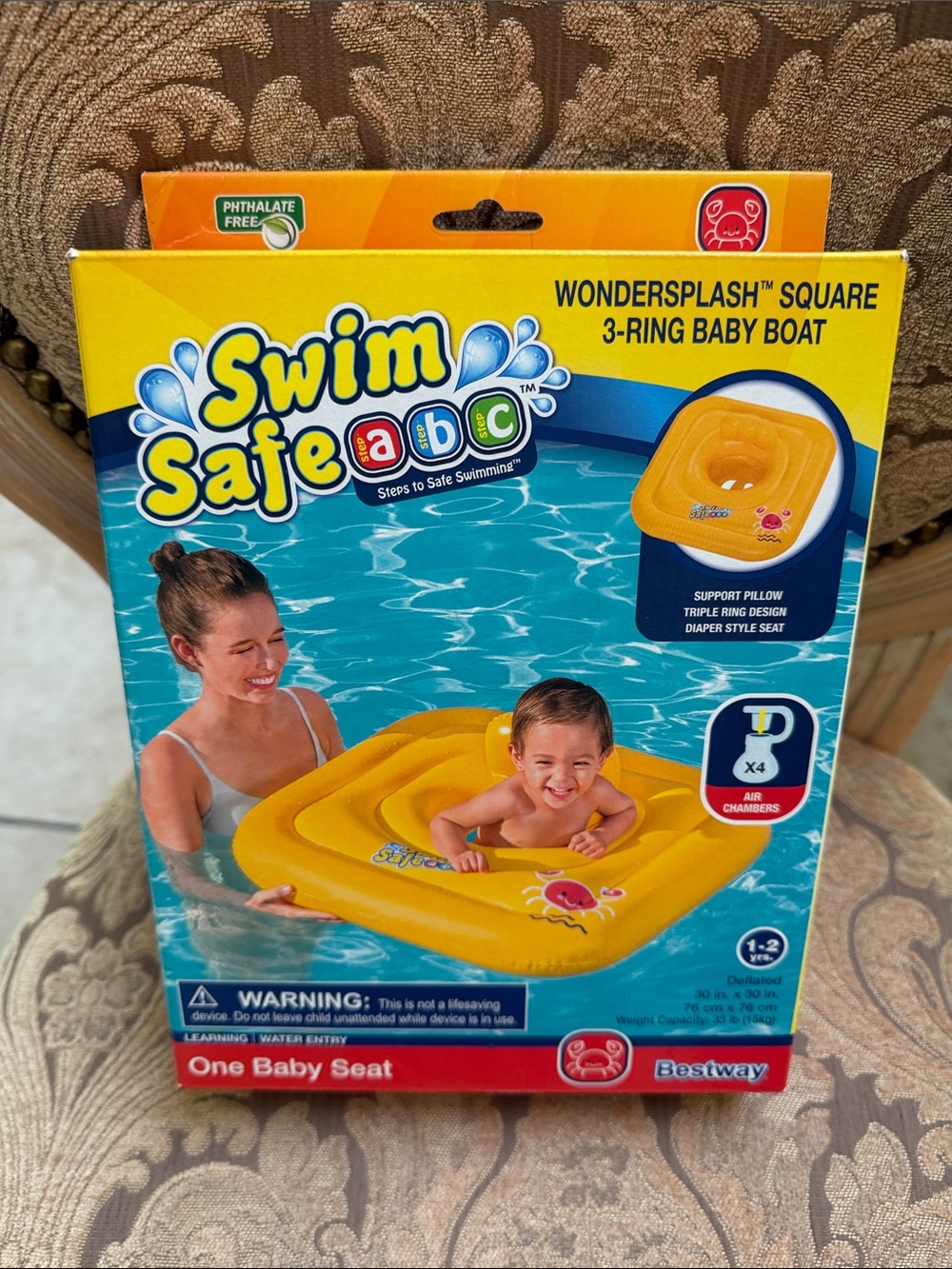 Swim Safe-Wondersplash Square 3-Ring Baby Boat-4 Air Chambers-Ages 1-2~NEW